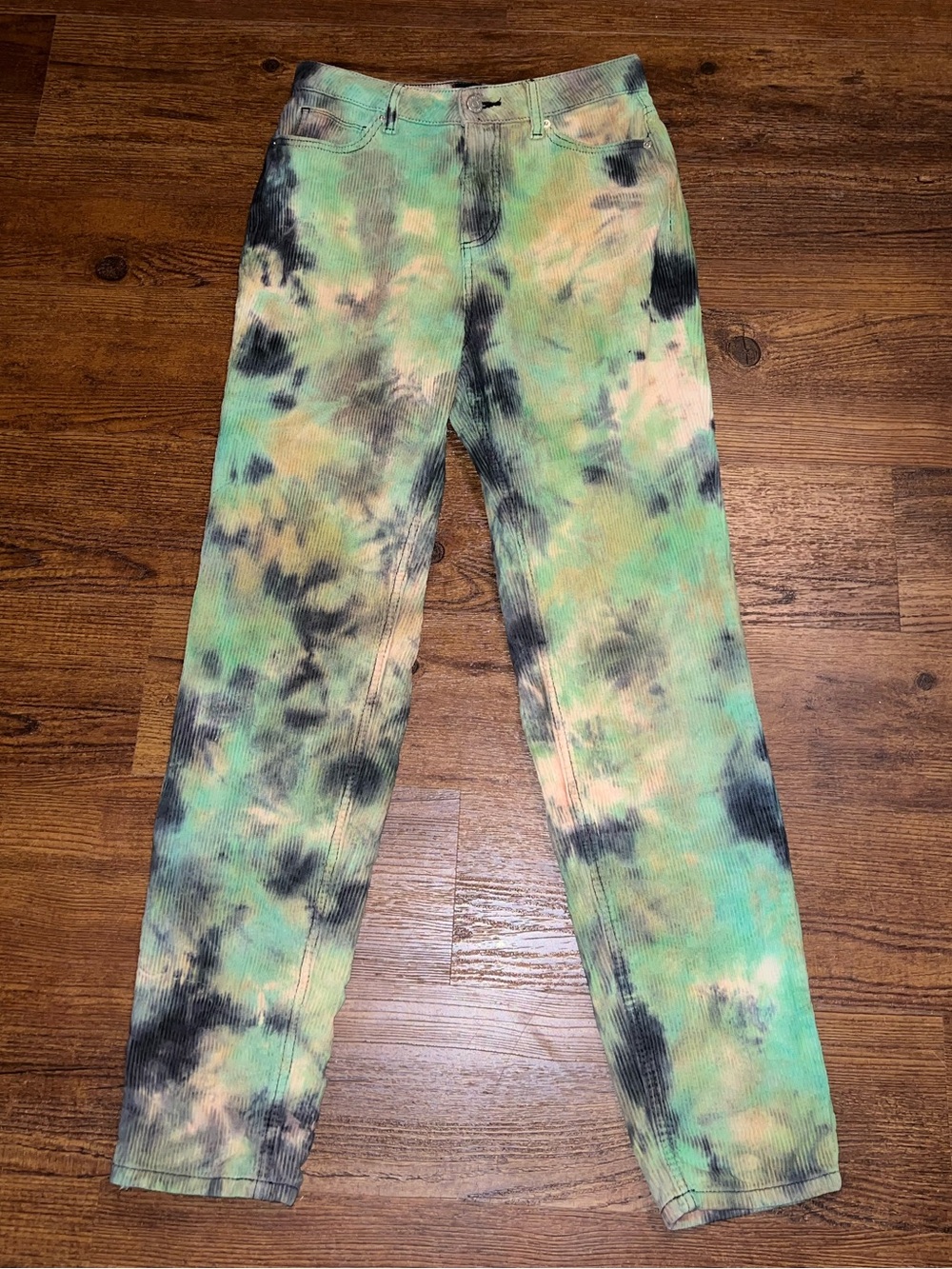 BDG Reworked Tie-Dye Corduroy Straight Leg High Rise Jeans Camo Grunge Size 26
